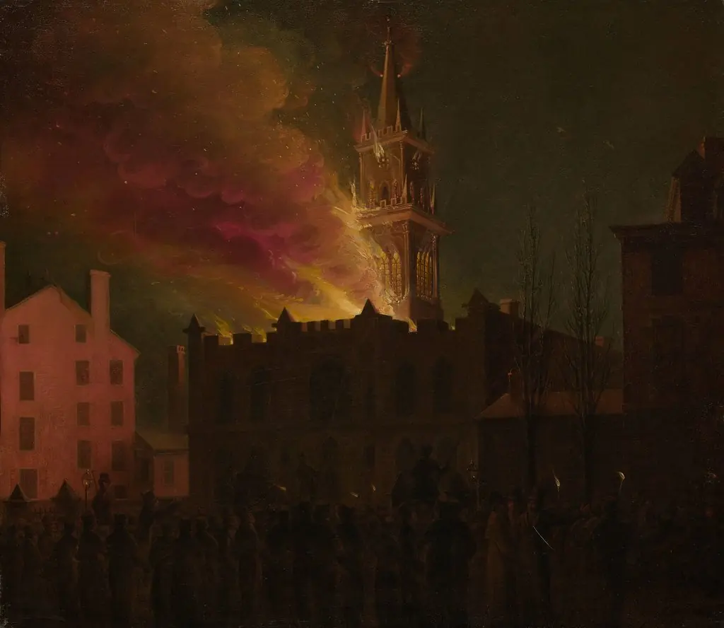 Conflagration of the Masonic Hall, Chestnut Street, Philadelphia, Pennsylvania, by John Lewis Krimmel