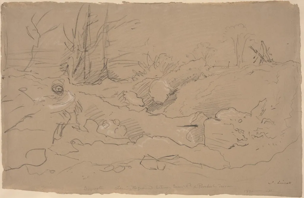 Bayswater, Clearing the Ground between Queen's Road and Porchester Terrace, by John Linnell, chalk, 1830