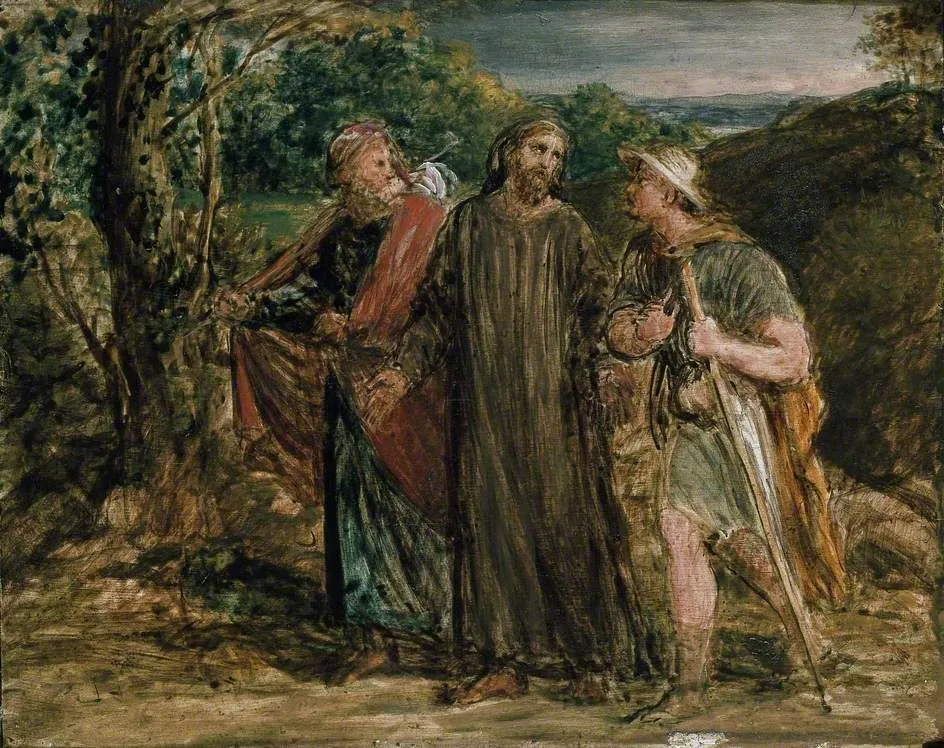 Sketch for 'Christ's Appearance to the two Disciples journeying to Emmaus', by John Linnell, tempera, 1842