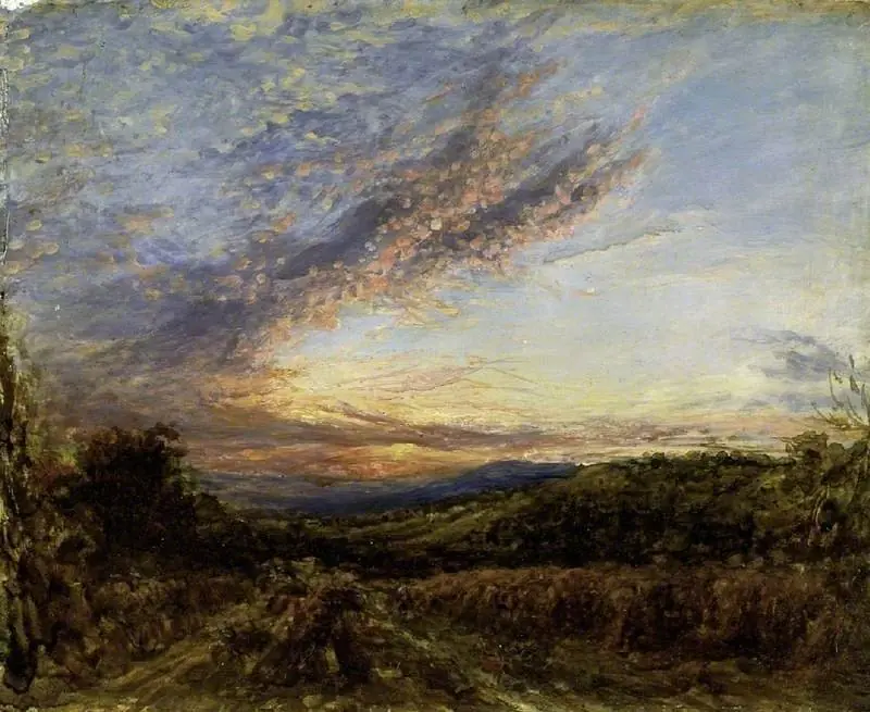 Sunset over a moorland landscape, by John Linnell