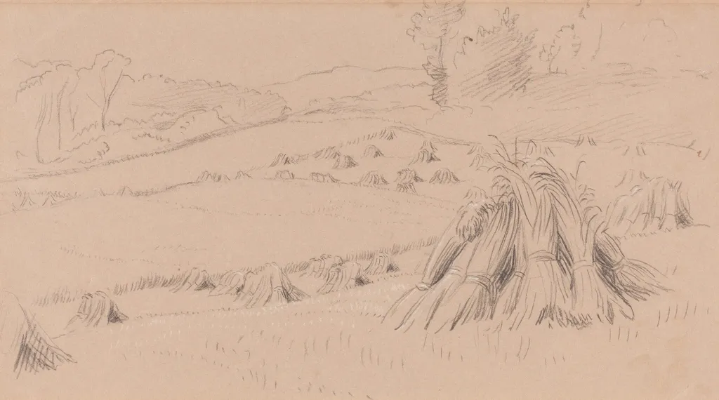 The Harvest Field, by John Linnell, chalk, 1860