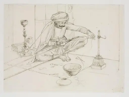 A man making a gold fringe, by John Lockwood Kipling
