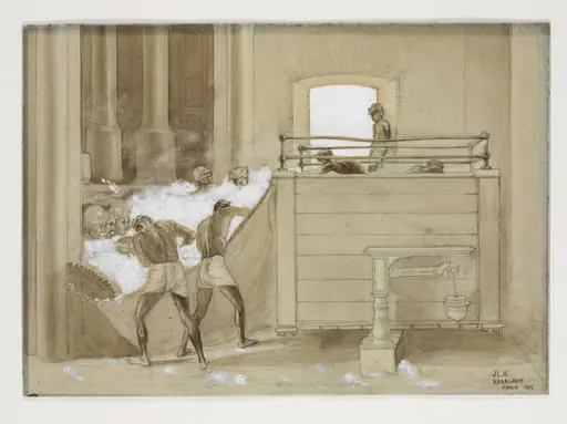 Filling the Gunny bag with cotton at Khamgaon, by John Lockwood Kipling