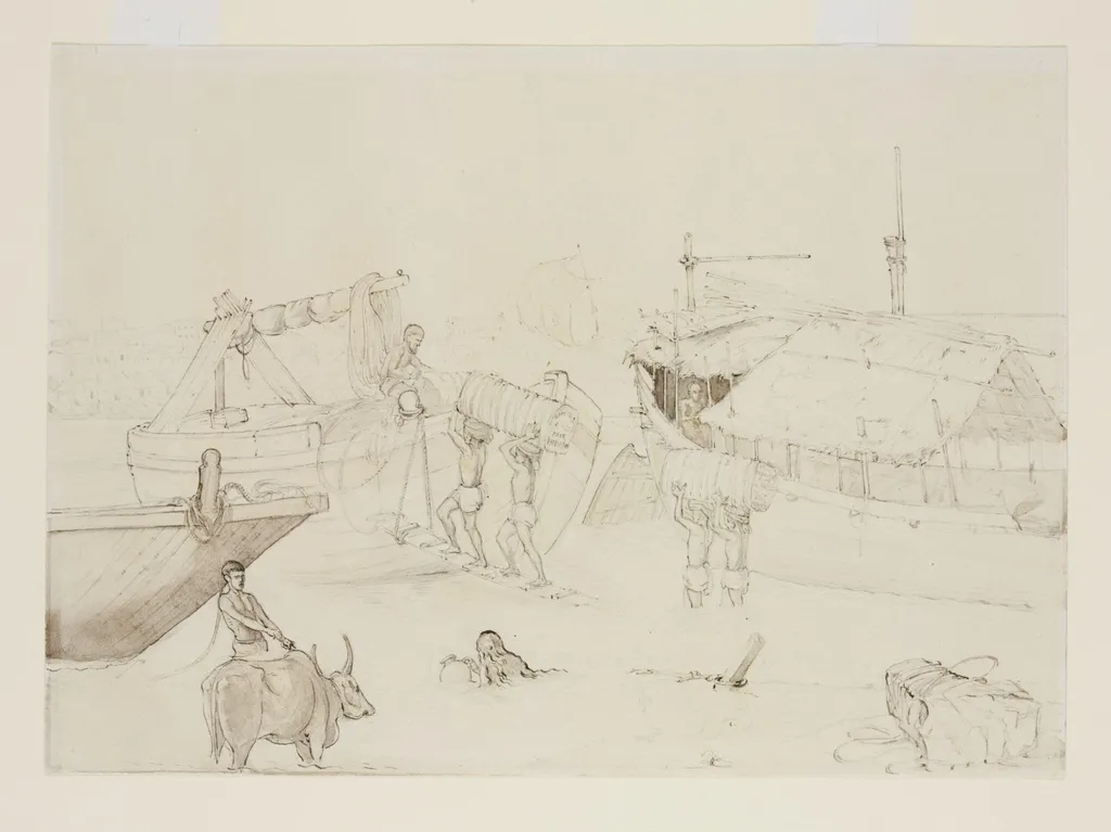Loading cotton onto boats, by John Lockwood Kipling, 1874