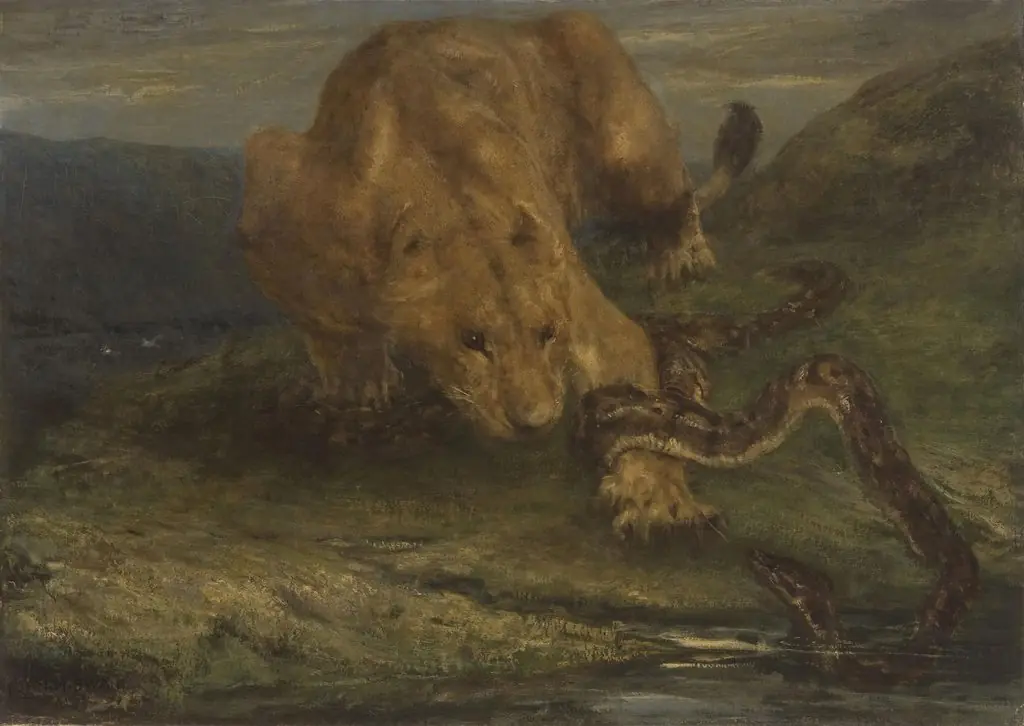 A Lioness and a Snake, by John Macallan Swan