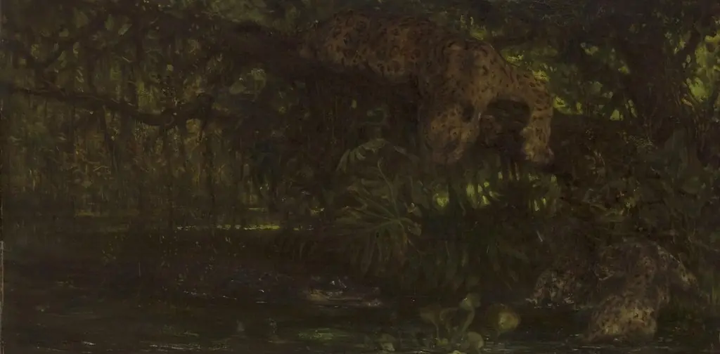 Jaguars and a Crocodile, by John Macallan Swan