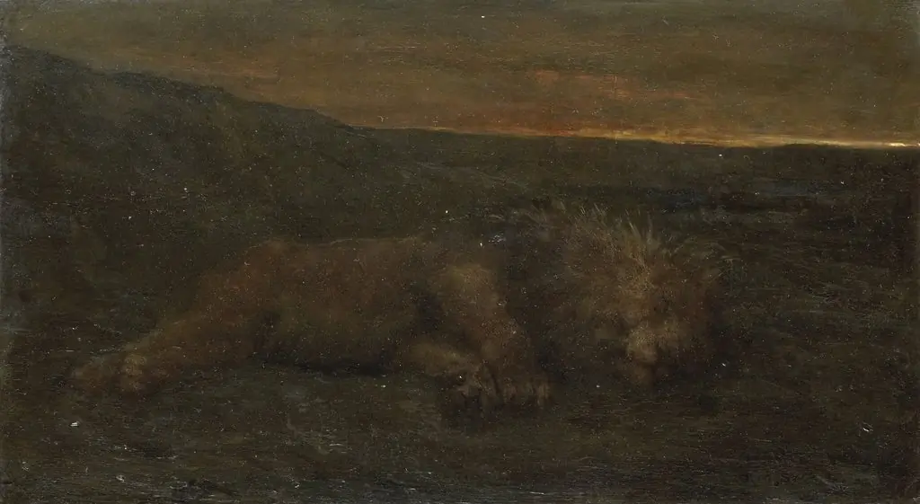Sleeping lion at night