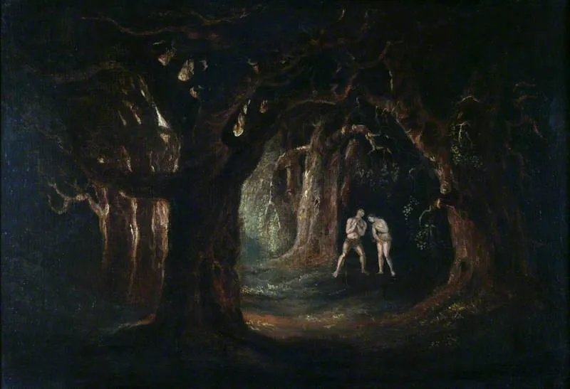 Adam Listening to the Voice of God the Almighty, by John Martin, oil, 1825