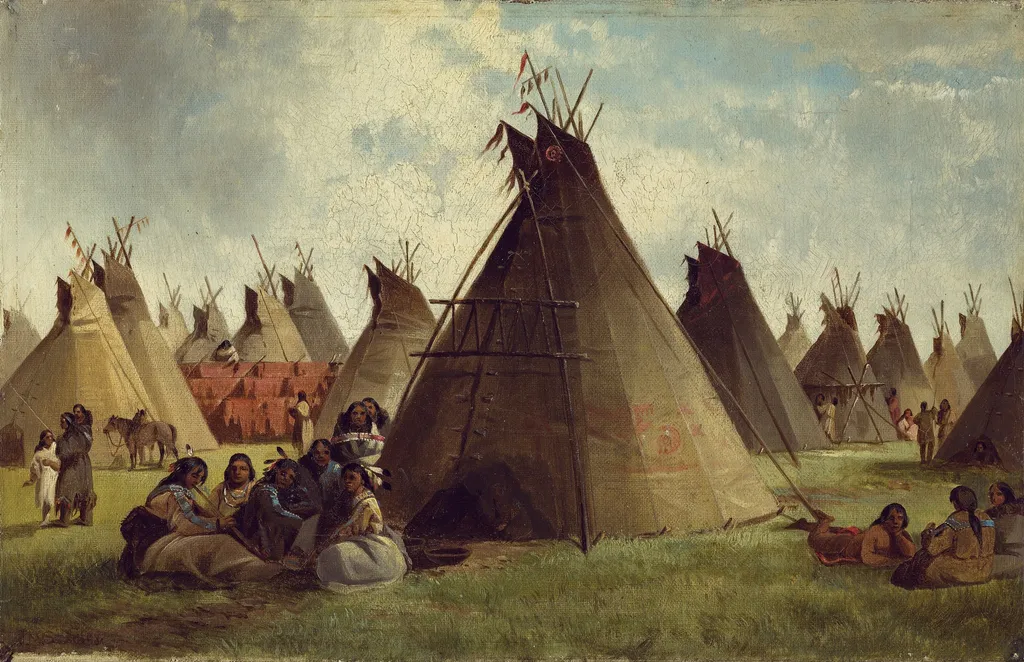 Prairie Indian Encampment, by John Mix Stanley, oil, 1870