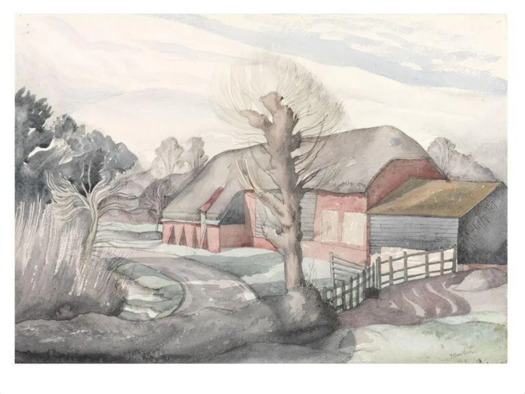 Farm Buildings, by John Northcote Nash, watercolor, 1950