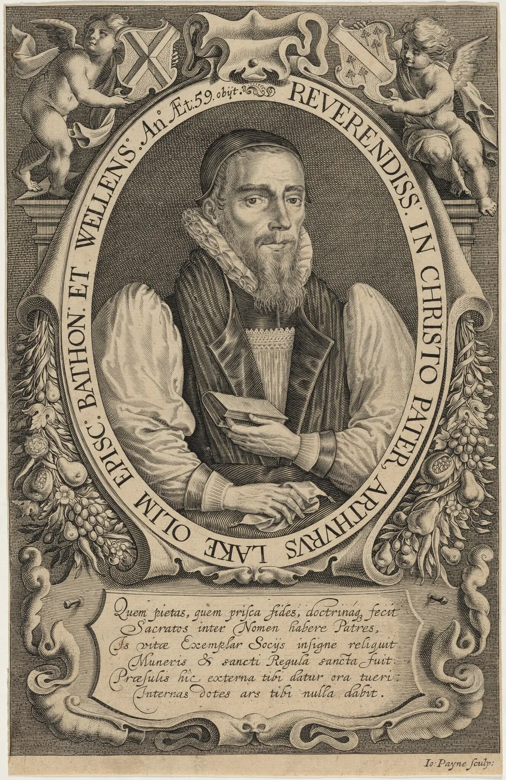 Arthur Lake, Bishop of Bath and Wells, by John Payne, ink, 1627