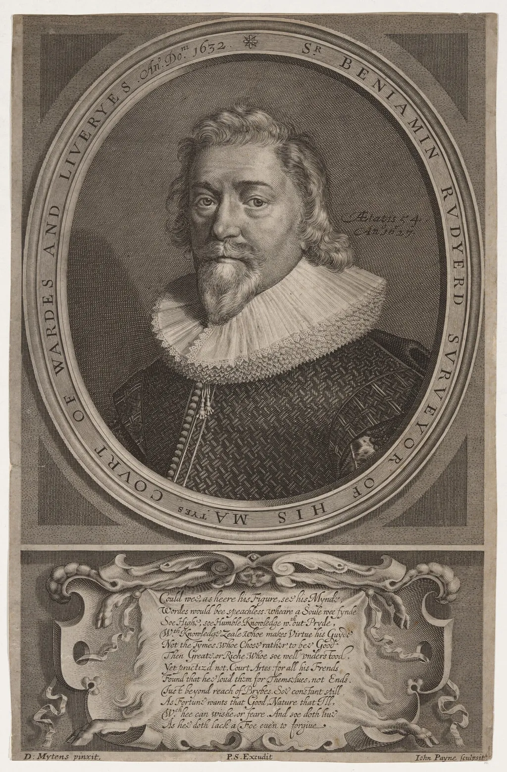 Sir Benjamin Rudyerd, by John Payne, ink, 1627