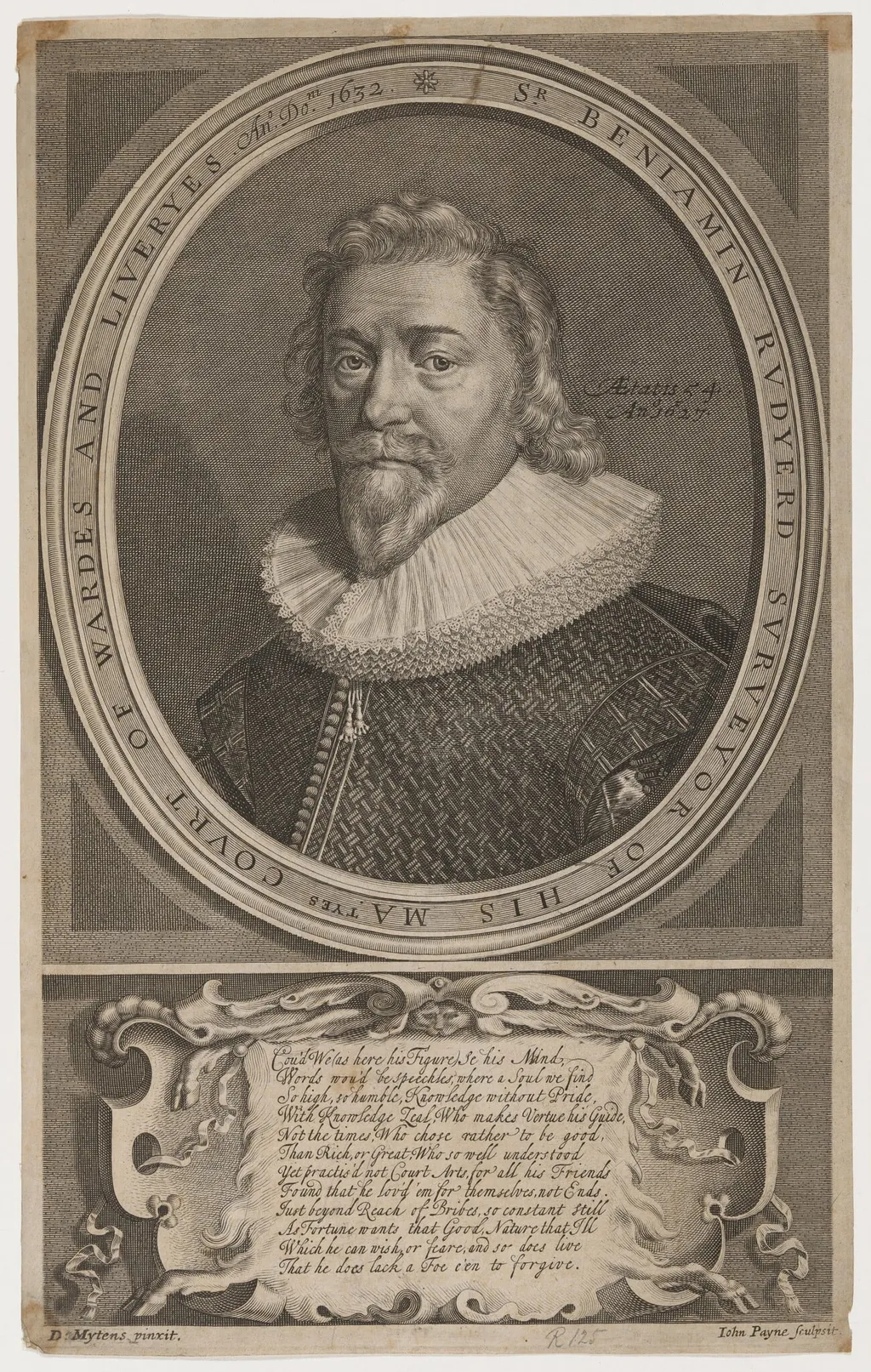 Sir Benjamin Rudyerd, Politician and Poet, by John Payne, ink, 1627