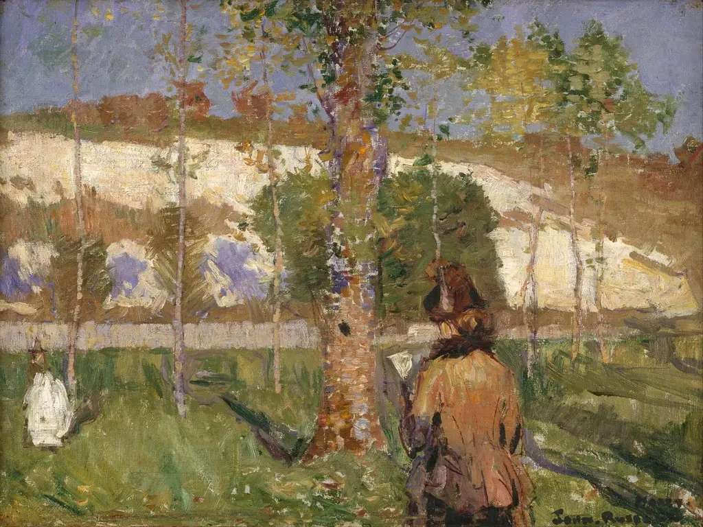 Madame Sisley on the banks of the Loing at Moret, by John Peter Russell
