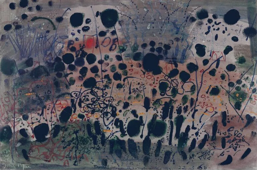 Drinkstone through a hedge, by John Piper, watercolor, 1966