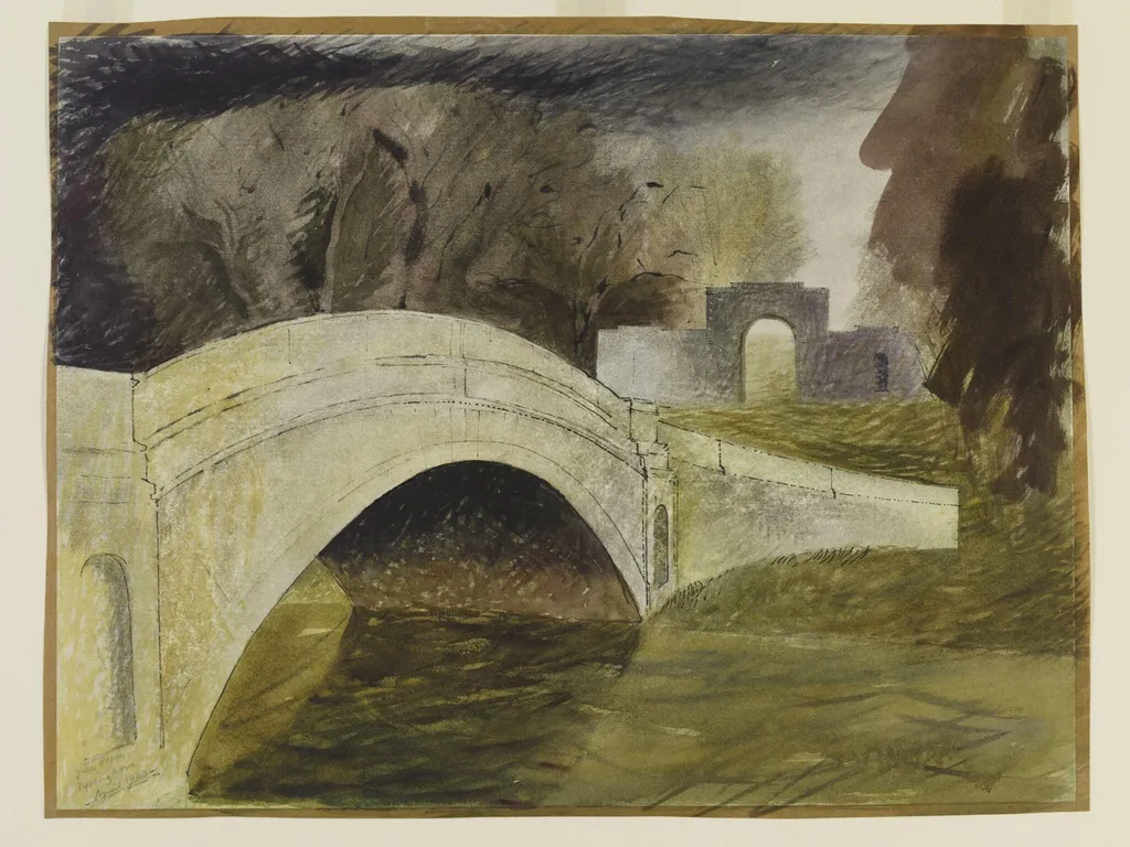 The Bridge at Tyringham, Buckinghamshire, by John Piper, watercolor, 1940