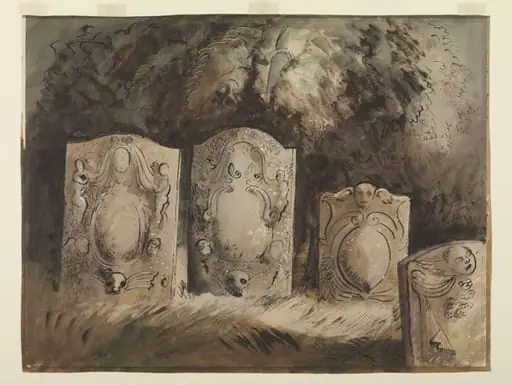 Tombstones, Holy Trinity Churchyard, Hinton-in-the-Hedges, by John Piper