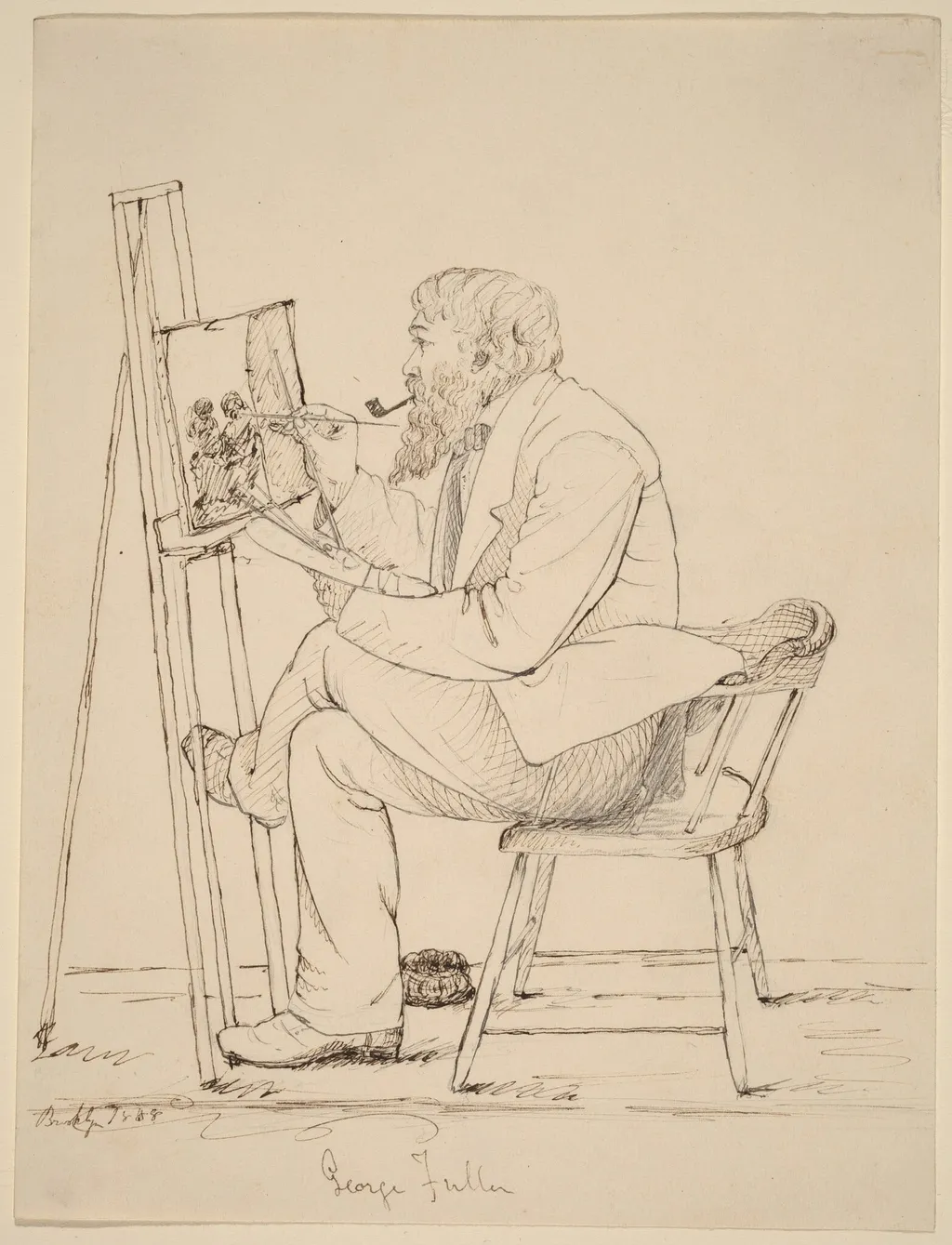 Sketching - George Fuller, by John Quincy Adams Ward, ink, 1858
