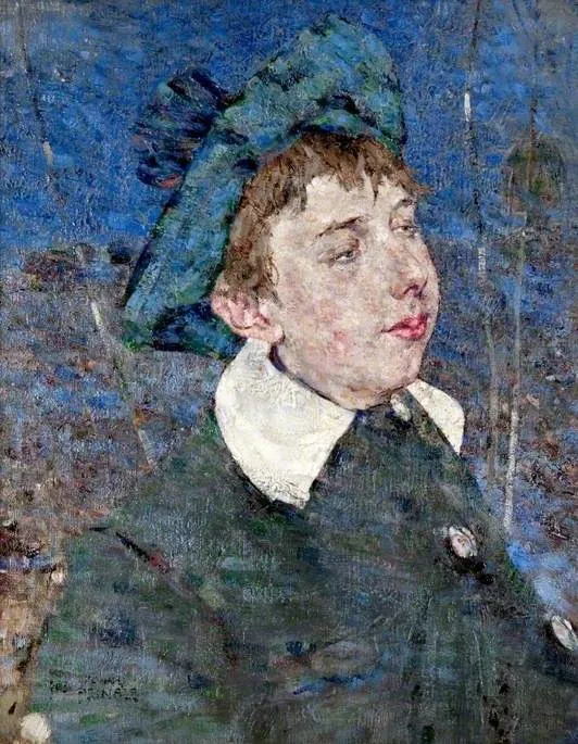 A Boy, Green Hat and Jacket, White Collar, by John Quinton Pringle, oil, 1903