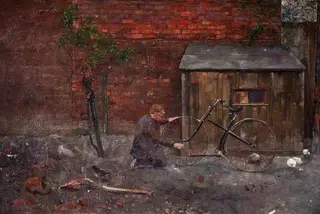 Repairing the Bicycle, by John Quinton Pringle, 1895