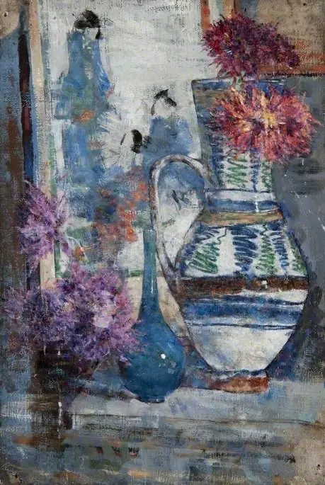 Still Life, a Vase, a Bottle and a Jug with Flowers, by John Quinton Pringle