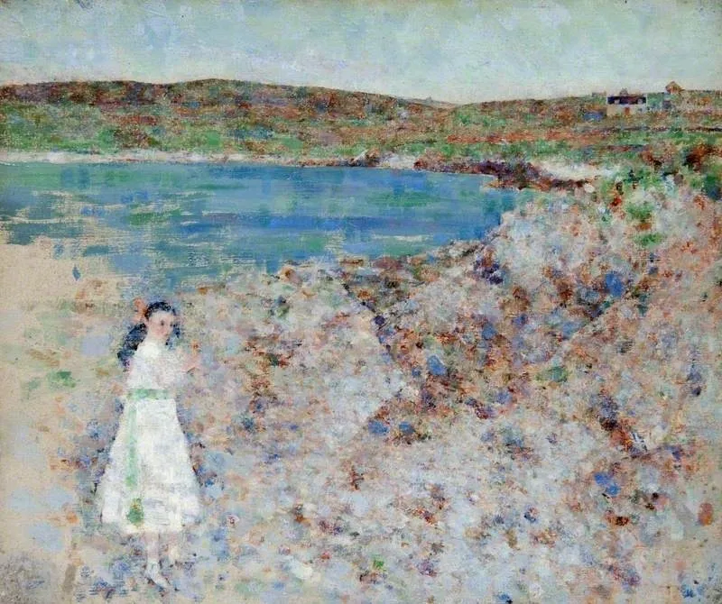 Whalsay Bay, with a Girl in White, by John Quinton Pringle, oil, 1924