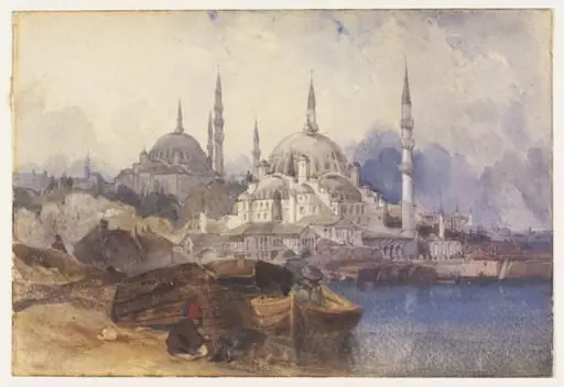 The Yeni Valide Camii and the Süleymaniye Mosque, with the Golden Horn in the forground, by John Richard Coke Smyth