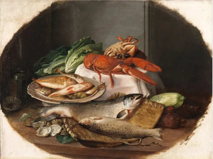 A Still Life with Fish, by John Russell, oil