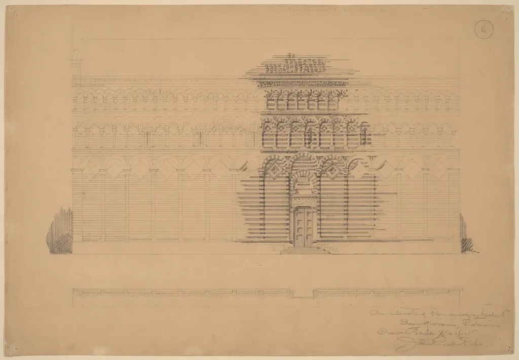An Interesting Romanesque Treatment, San Giovanni, Pistoia, by John Russell Pope, graphite, 1896