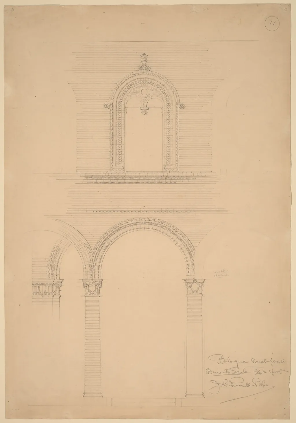 Bologna Brick Wall, by John Russell Pope, graphite, 1896