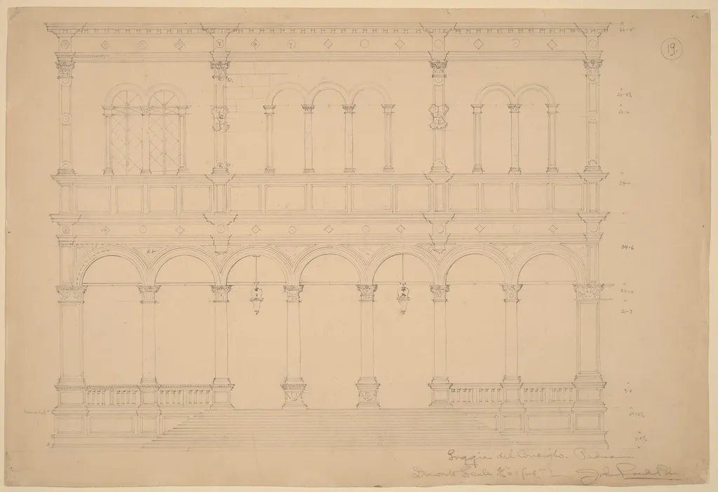 Loggia del Consiglio, Padua, by John Russell Pope, graphite, 1898