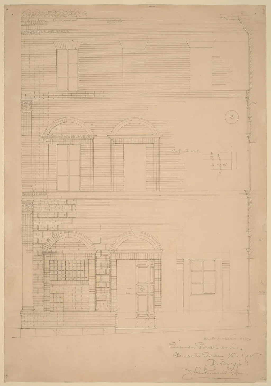 Siena Brickwork, by John Russell Pope, graphite, 1896