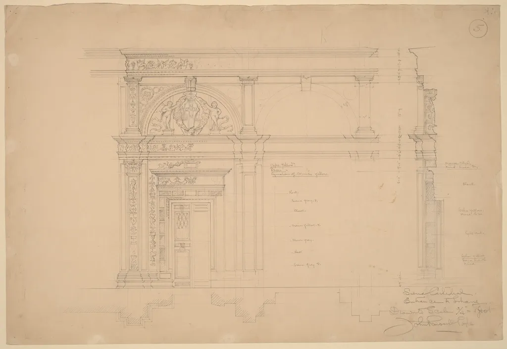 Siena Cathedral, Entrance to Library, by John Russell Pope, graphite, 1896