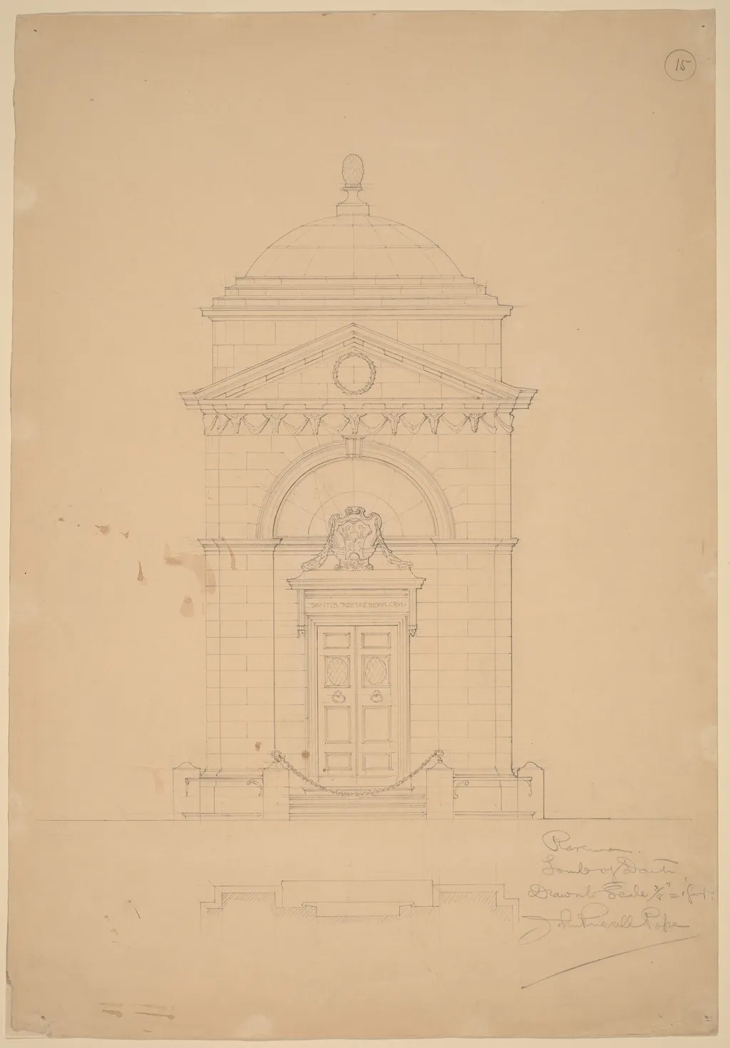 Tomb of Dante, Ravenna, by John Russell Pope, graphite, 1898