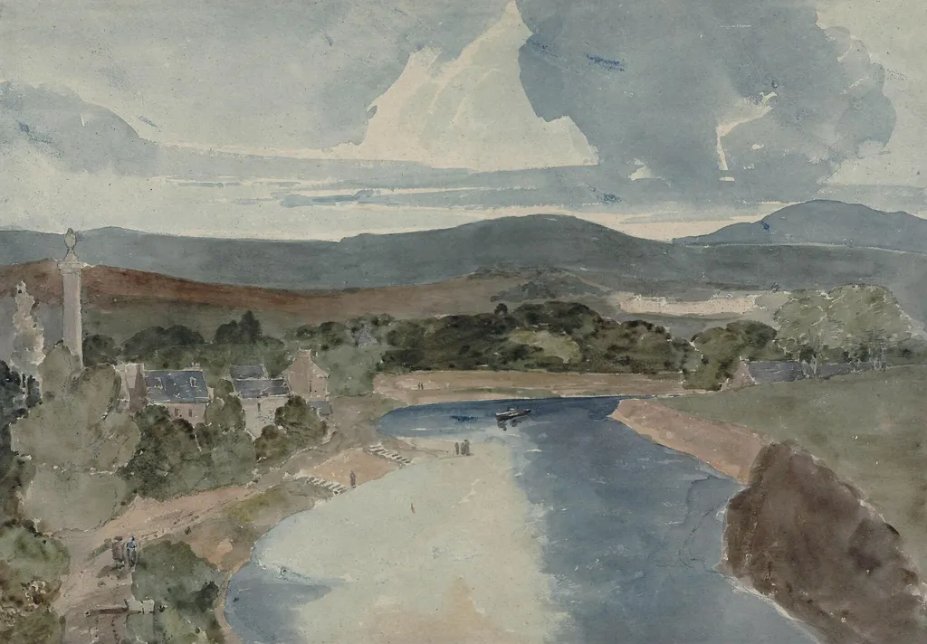 From Renton, near Dumbarton, with the pillar to Smollett, by John Samuel Hayward, watercolor, 1803