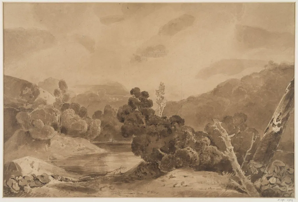 River scene with a temple or palace in the clouds, by John Samuel Hayward, 1816