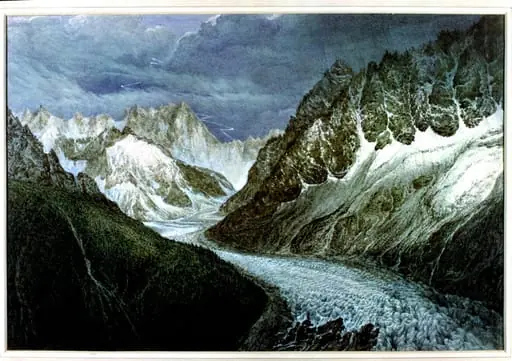 View of the Mer de Glace, with the Aiguille du Moine on the left, and the Grandes Forasses in distance to right, by John Scandrett Harford