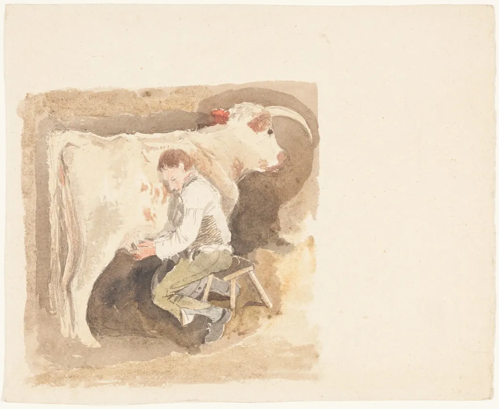 Boy Milking Cow, by John Sell Cotman, graphite, 1812