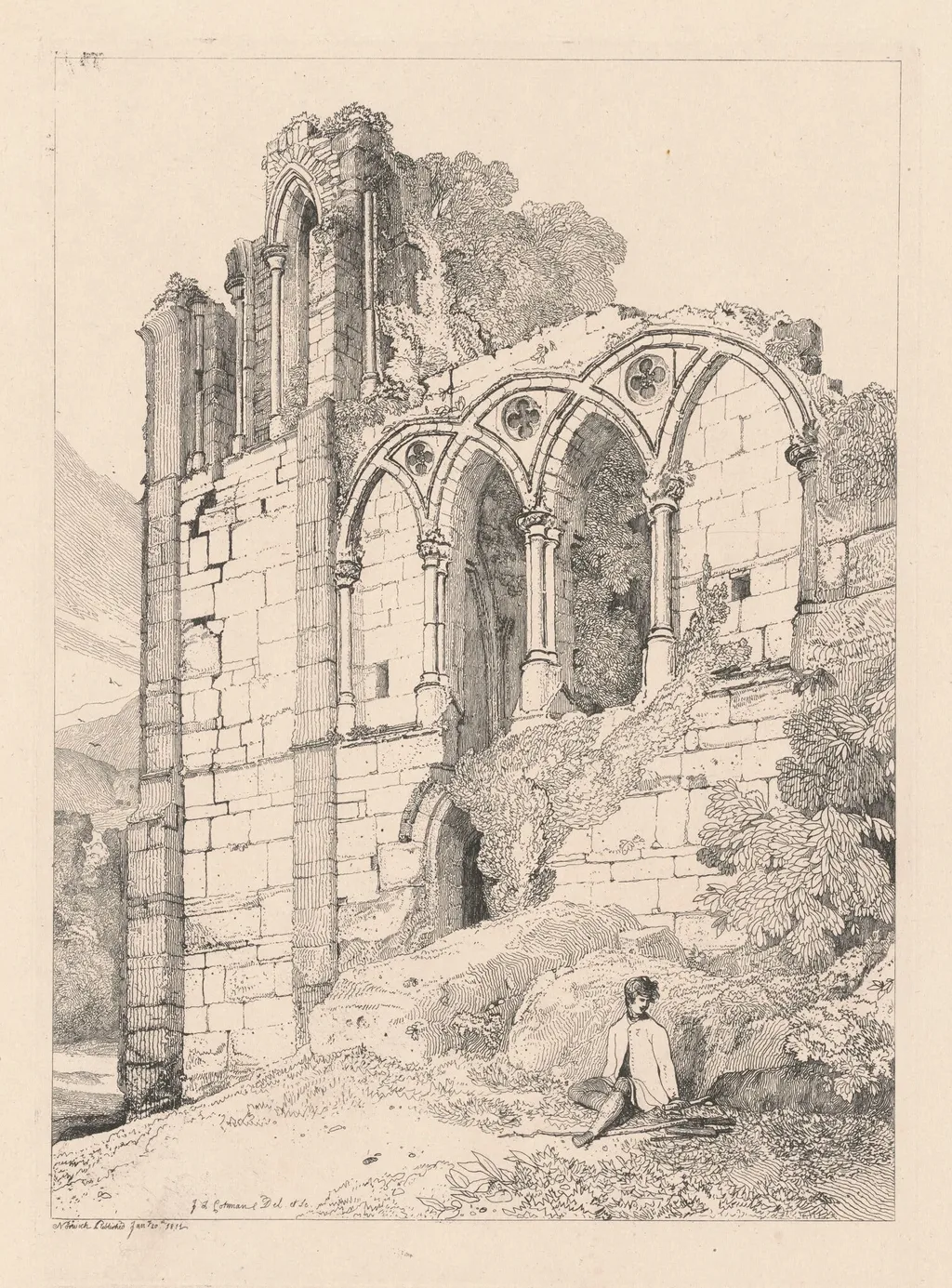 Easeby Abbey, Yorkshire, by John Sell Cotman, ink, 1811