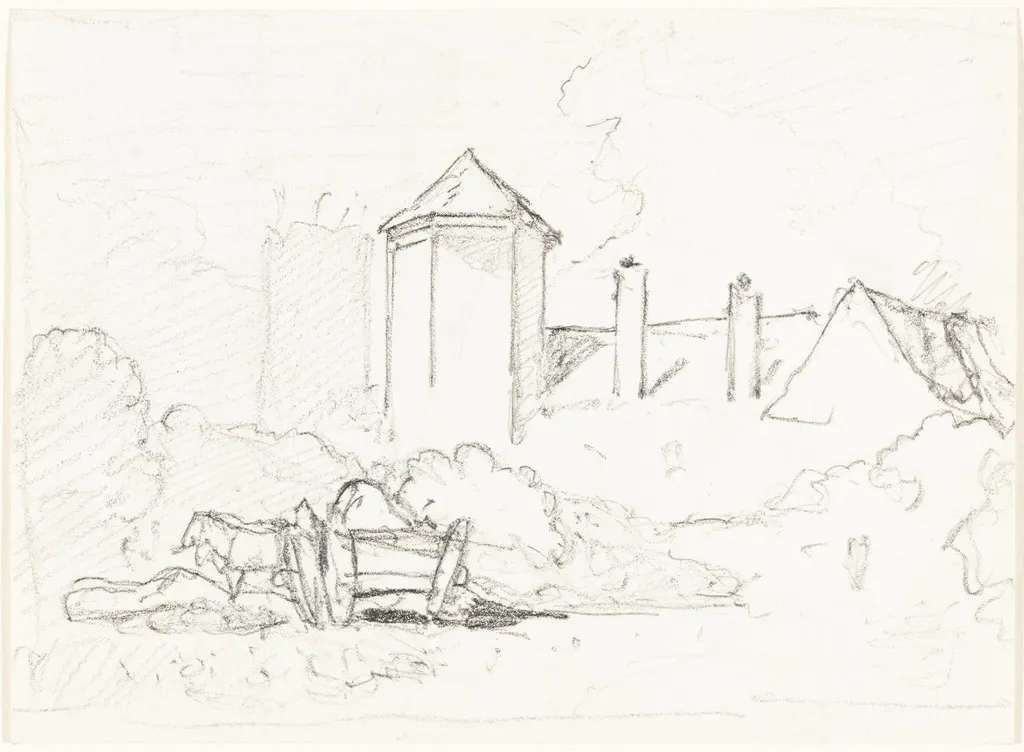 Sketch of Buildings with Cart and Horses in Foreground, by John Sell Cotman, graphite, 1812
