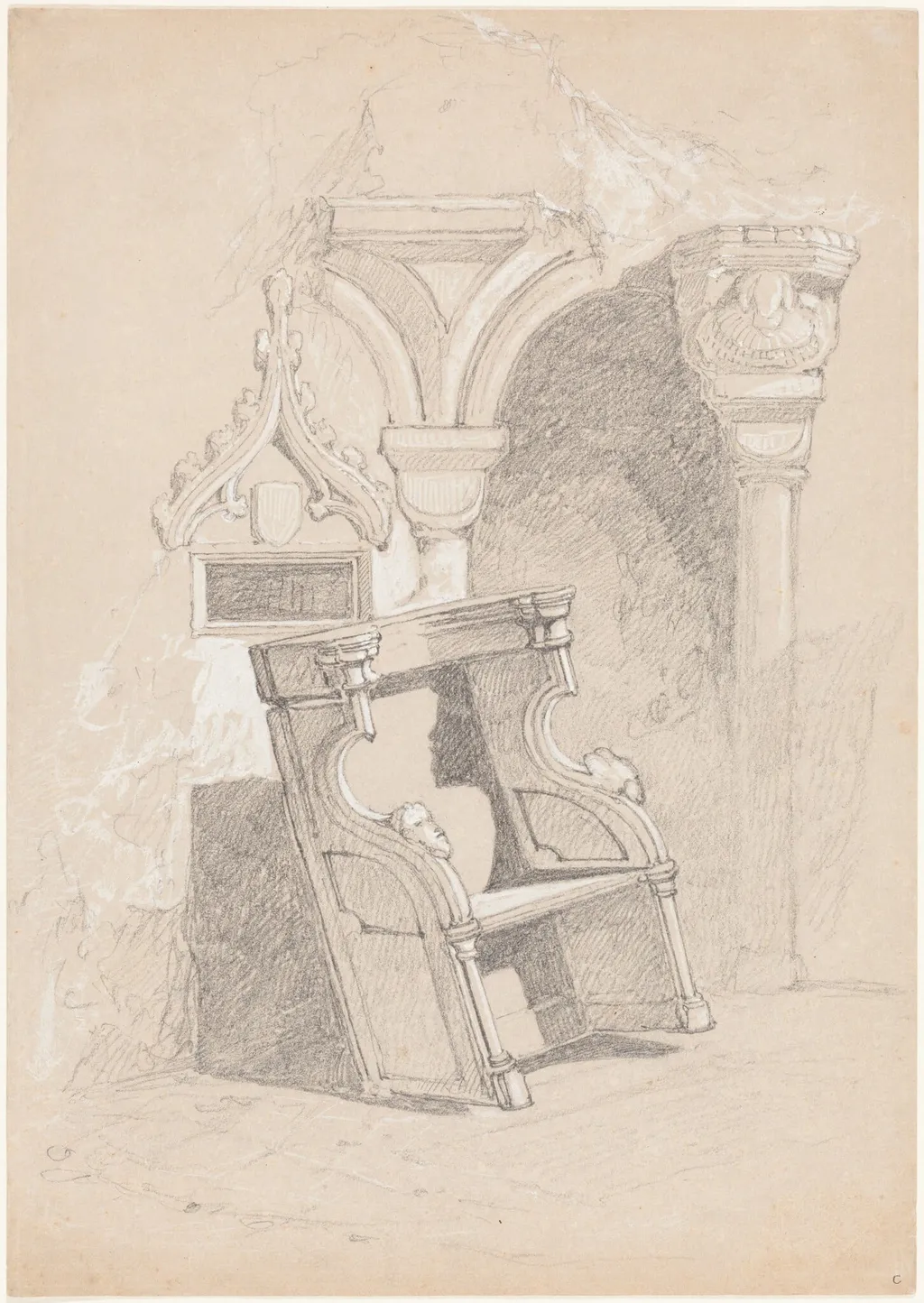 Sketch of Ruined Church Interior with Chair, by John Sell Cotman, graphite, 1812