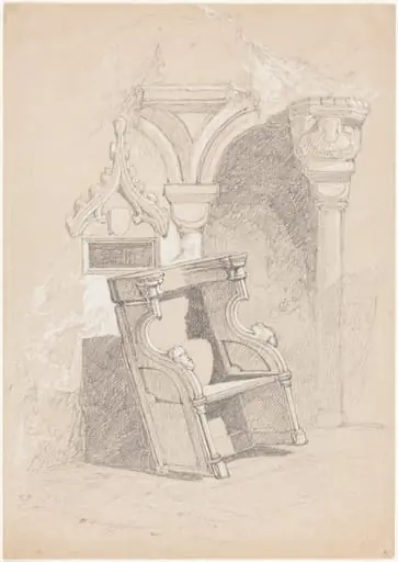 Sketch of Ruined Church Interior with Chair, by John Sell Cotman