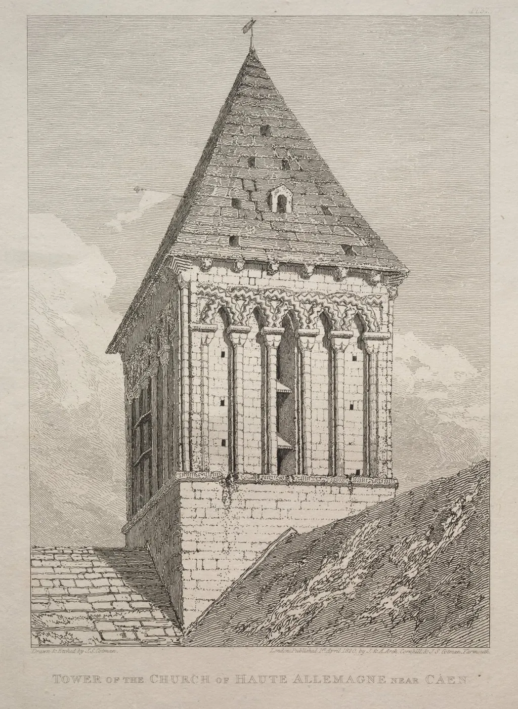 Tower of the Church of Haute Allemagne near Caen, by John Sell Cotman, 1822