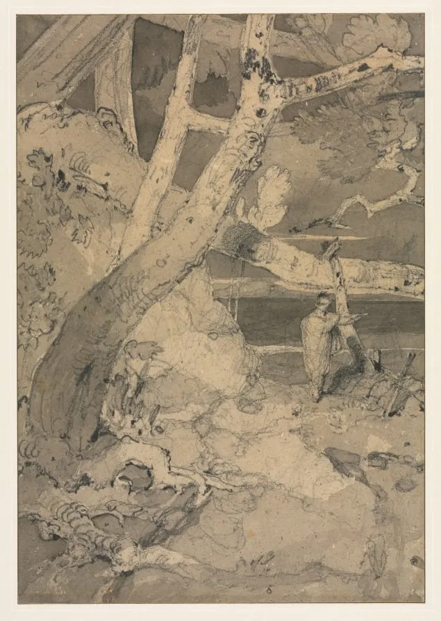 Traveler in a Woodland Landscape, by John Sell Cotman, 1806