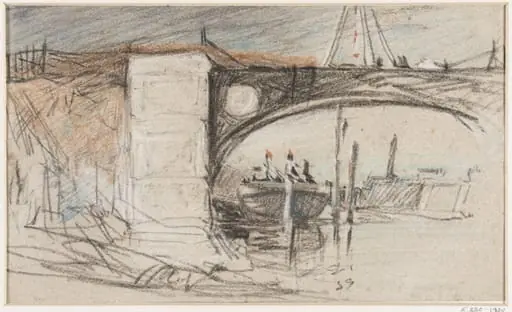View of a bridge and shipping, by John Sell Cotman