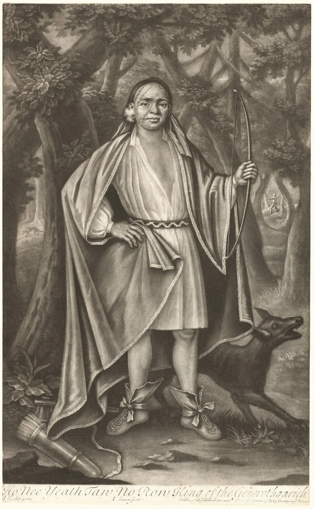 Ho Nee Yeath Taw No Row, King of the Generethgarick, by John Simon, ink, 1710