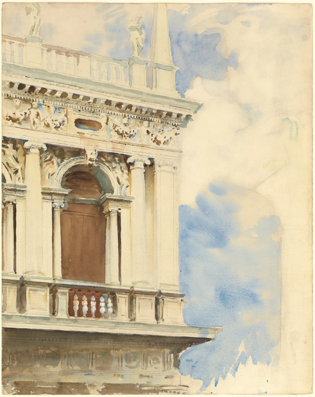 A Corner of the Library in Venice, by John Singer Sargent, graphite, 1906