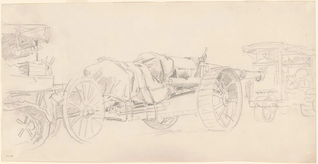 Cannon Trailers, France, by John Singer Sargent, graphite, 1918