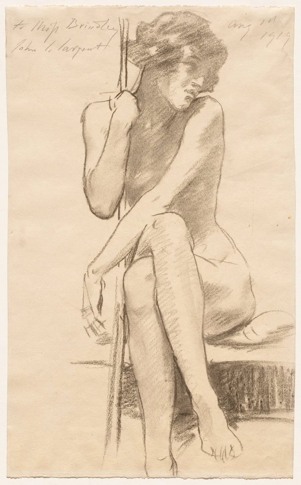 Female Nude Seated on a Low Bench, by John Singer Sargent, 1919