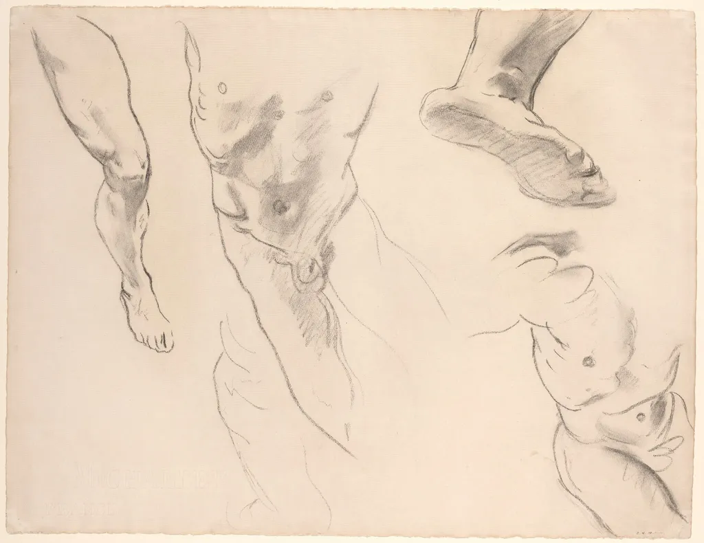 Figure Studies of a Nude Youth, by John Singer Sargent, chalk, 1890